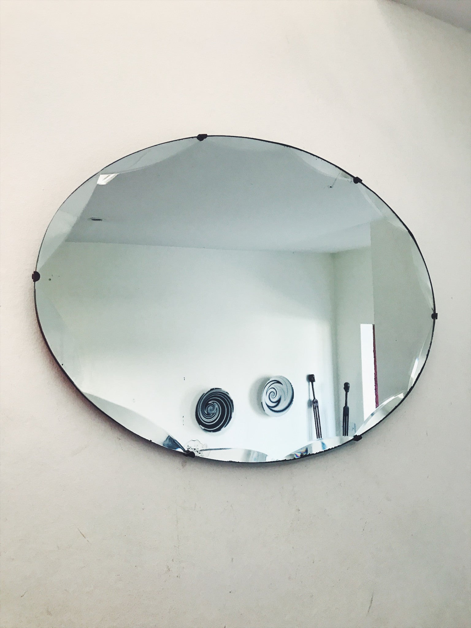 Art Deco Oval Frameless Mirror with bevelled edges