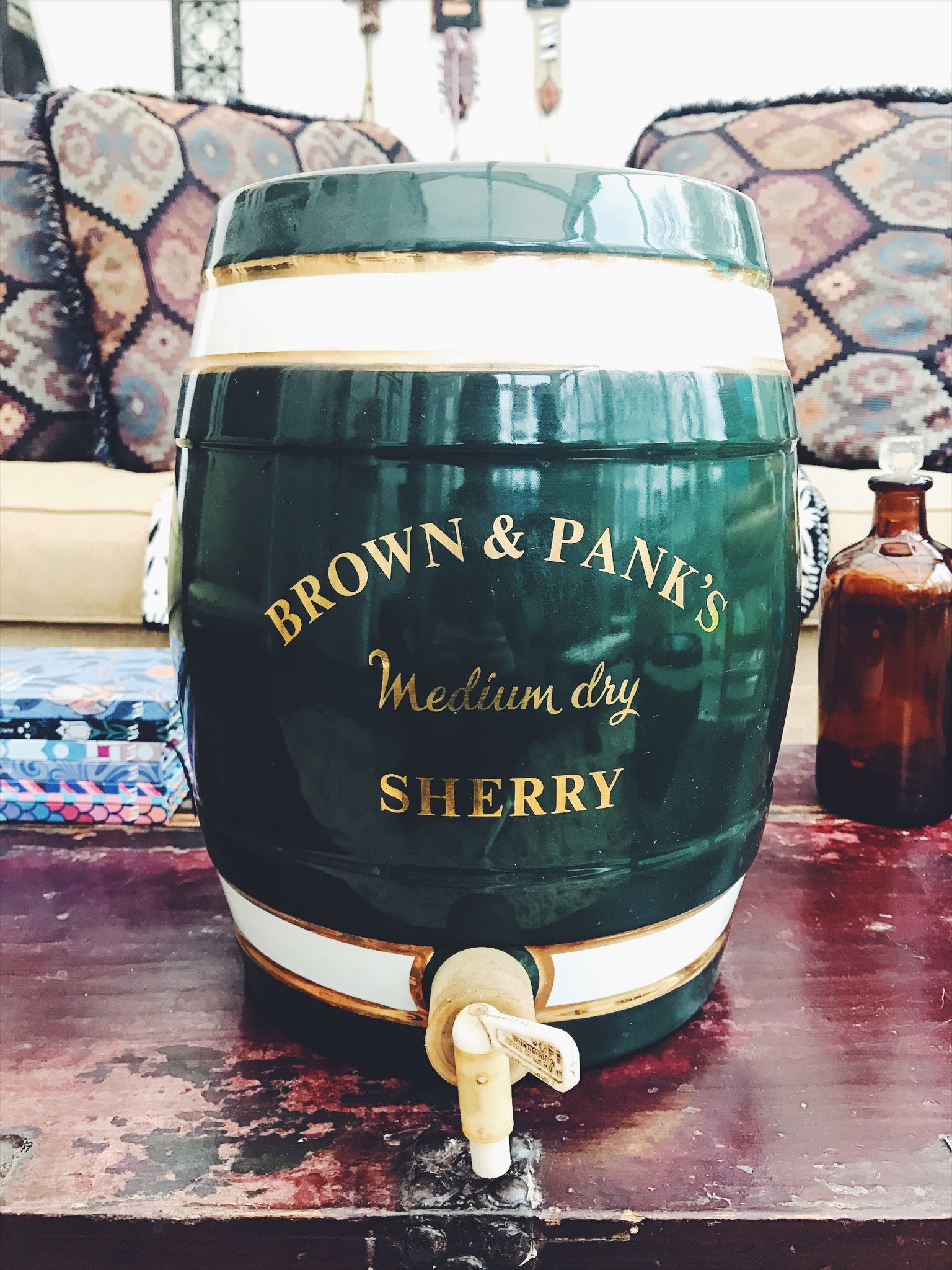 Brown and Panks Ceramic Sherry Barrel in green