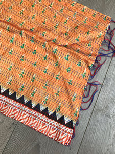 Double-Sided Sari Table Runner or Throw (Orange, Greens and Red tones)