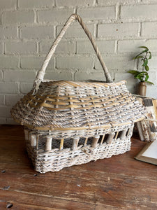 Large Vintage Basket with Wood Detail