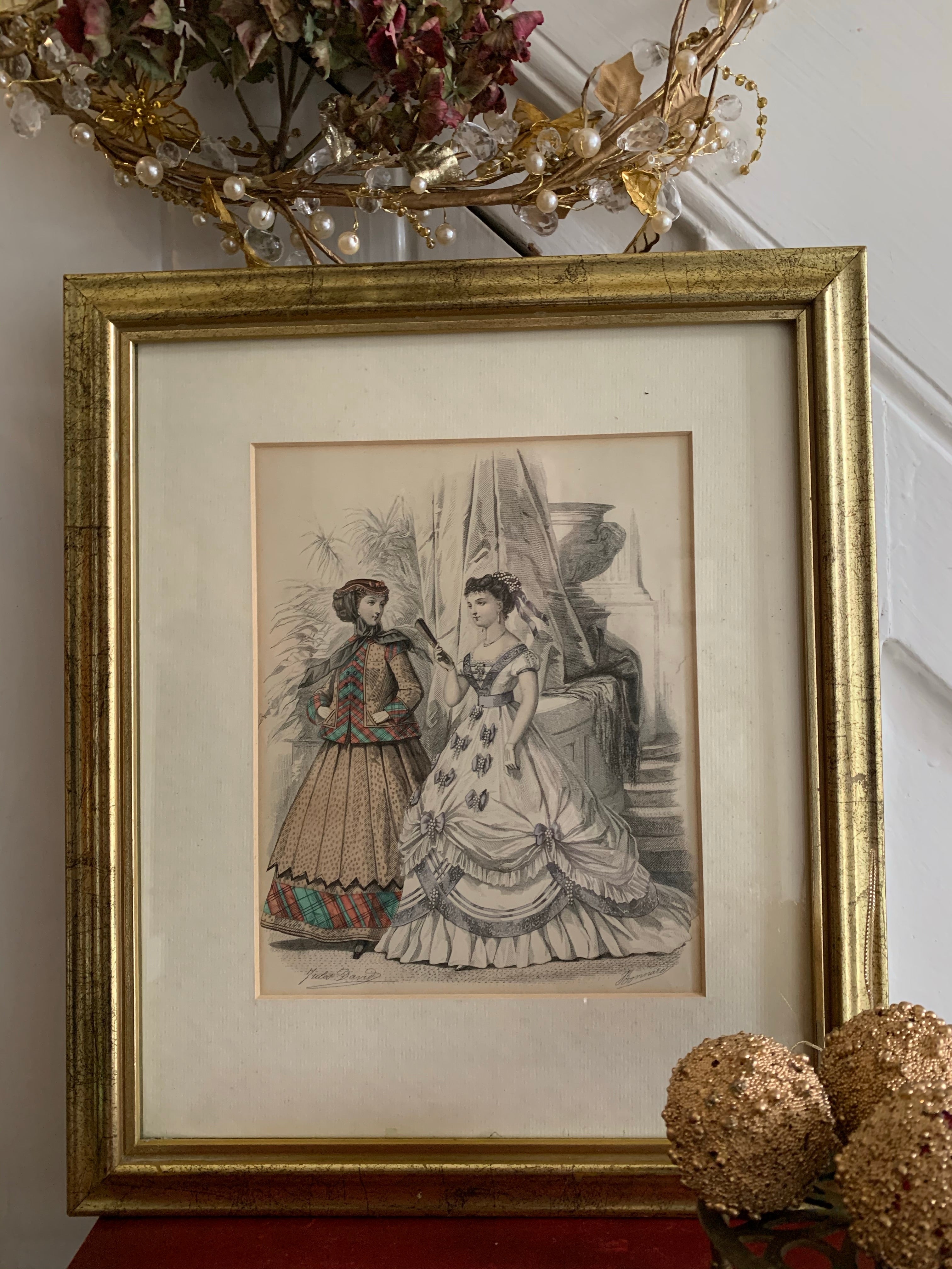 19th Century Framed Antique French Fashion Print