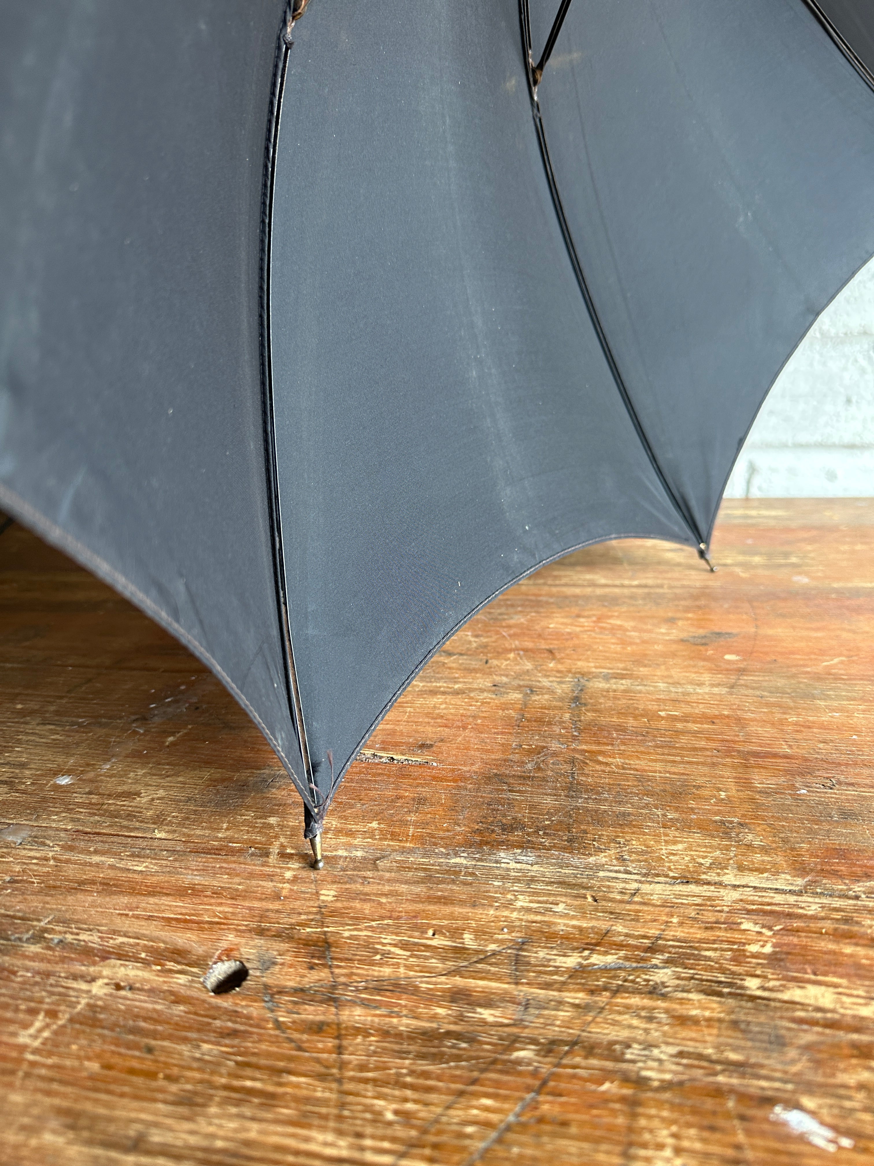 1940s Black Umbrella with Bamboo Handle