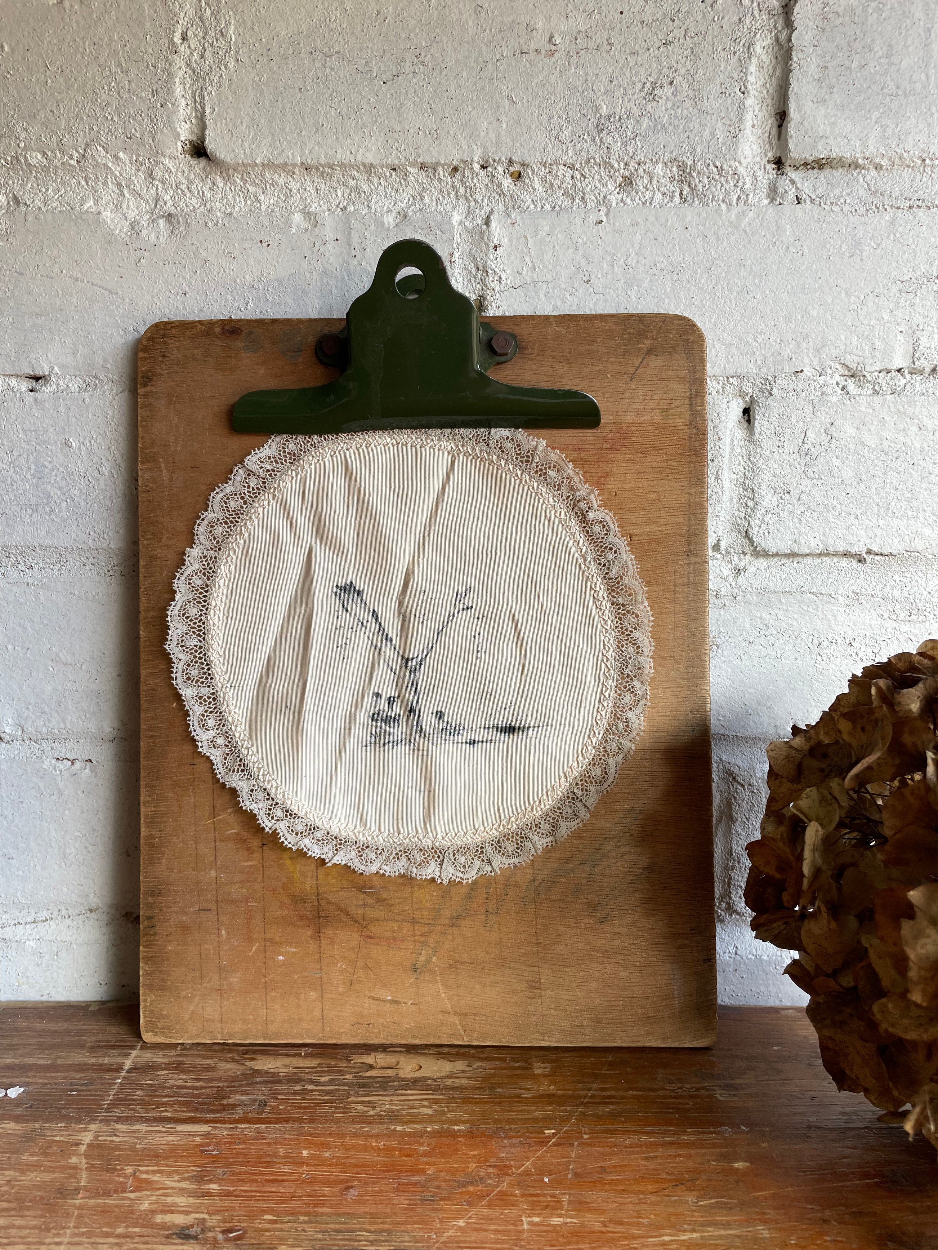 Victorian Silk & Lace Doily with Ink Lettered “Y”