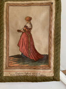 Antique Silk Print Wall Hanging of a 16th Century Costume