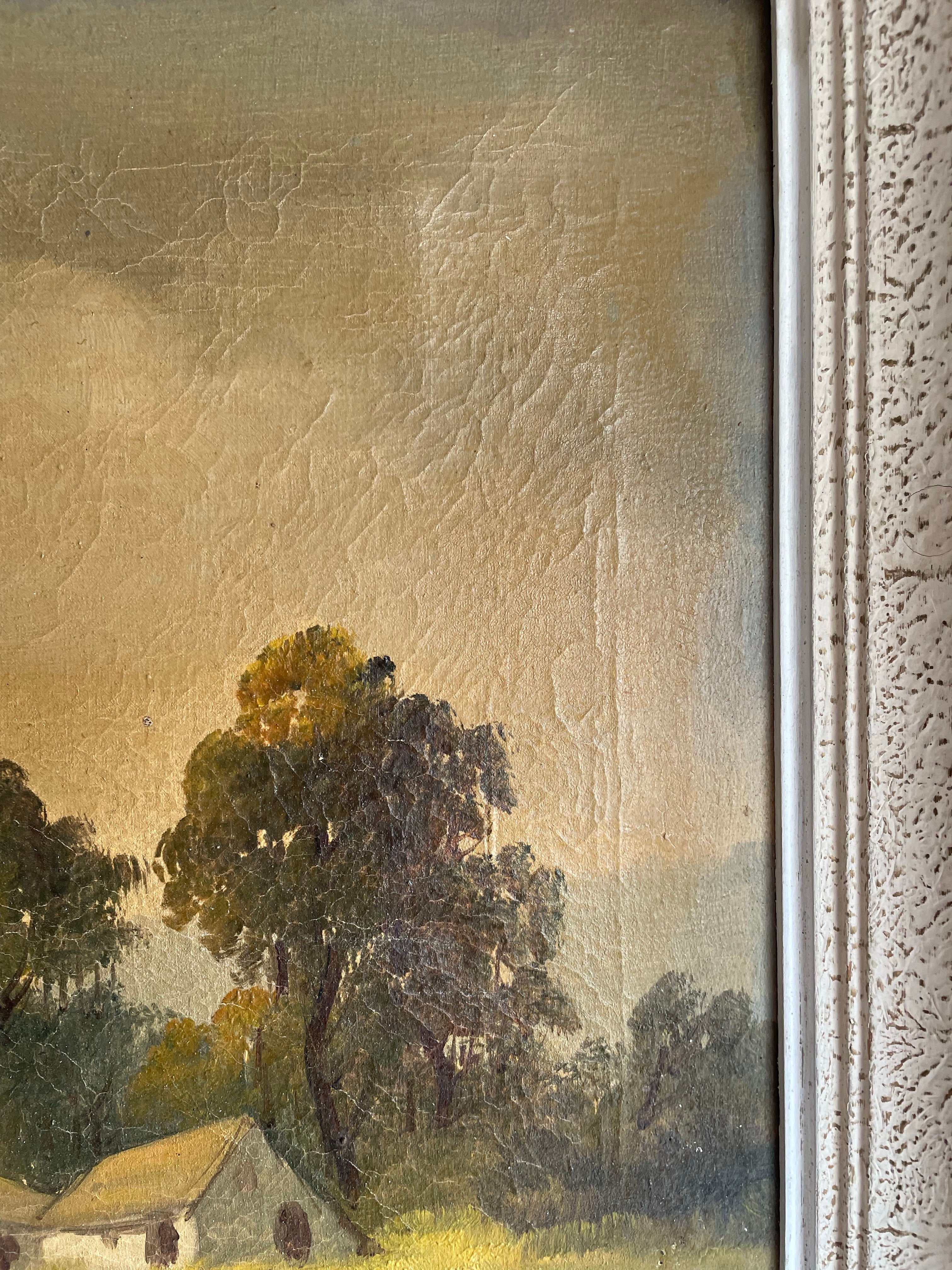 Large Antique French Landscape: Oil on Canvas