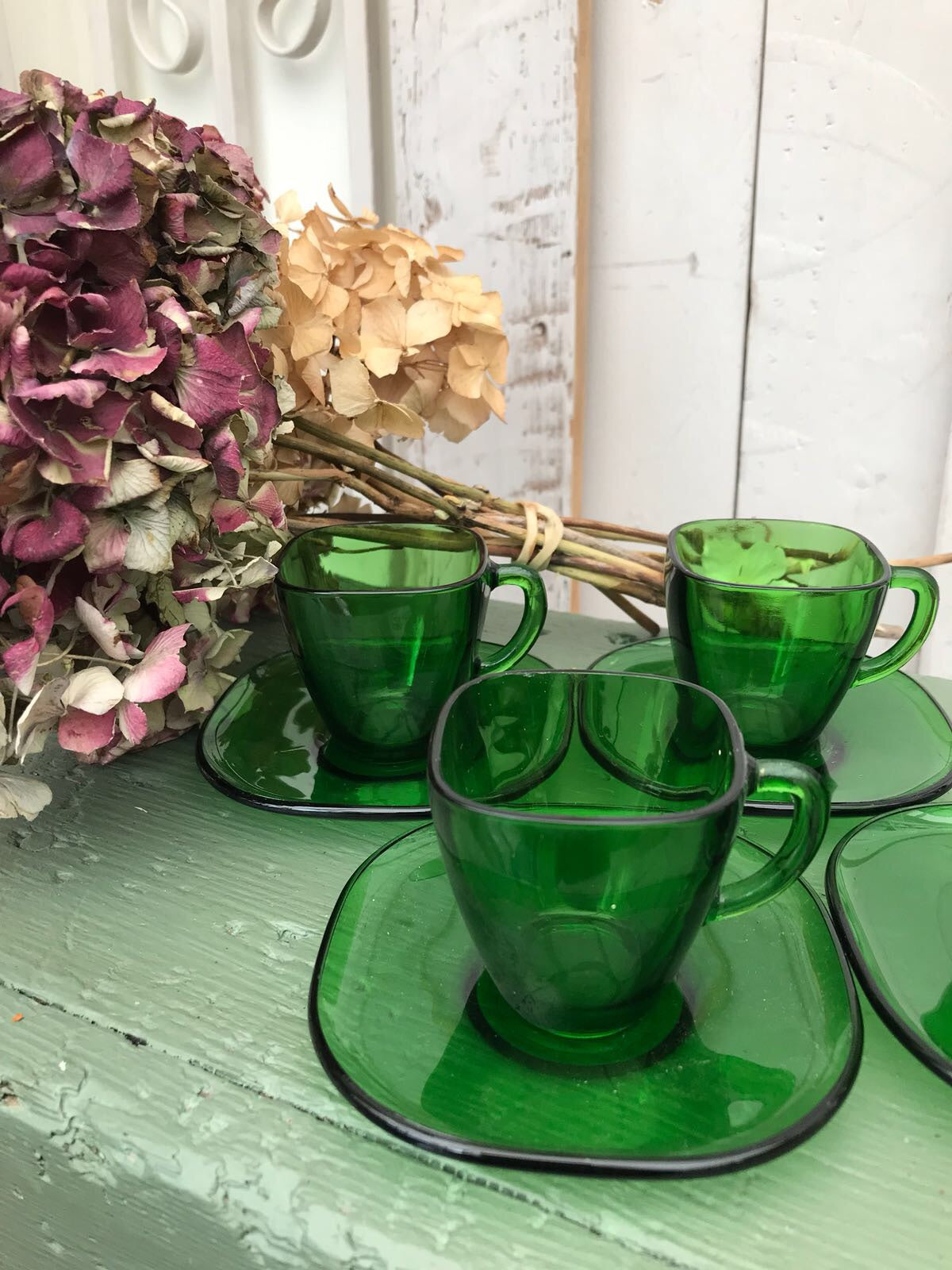 1950s Green Glass Espresso cups - set of 4