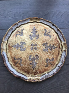 Round White Florentine Gilt Tray
