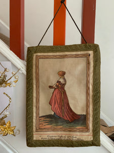 Antique Silk Print Wall Hanging of a 16th Century Costume