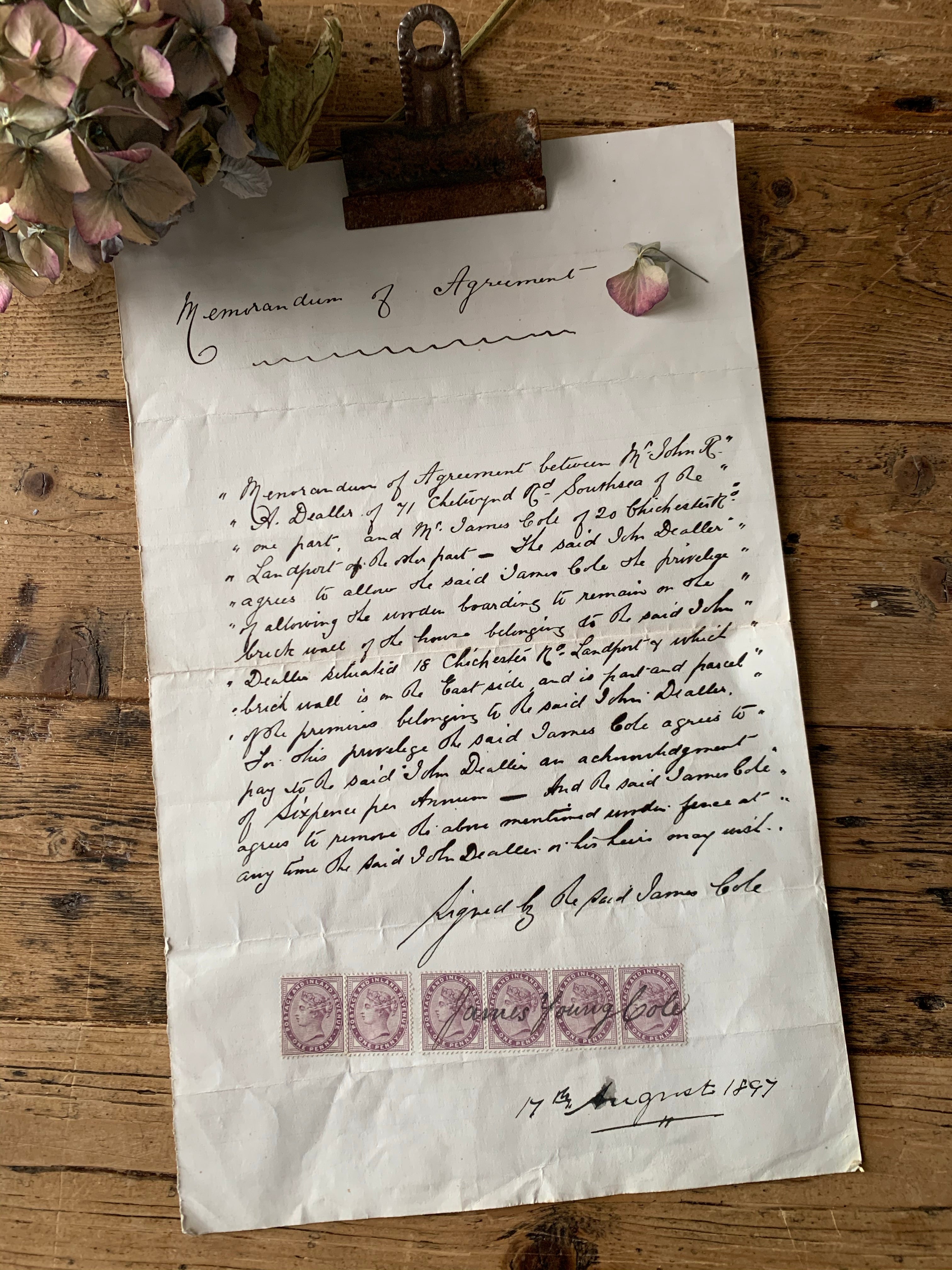 Handwritten Memorandum of Agreement Dated 1897