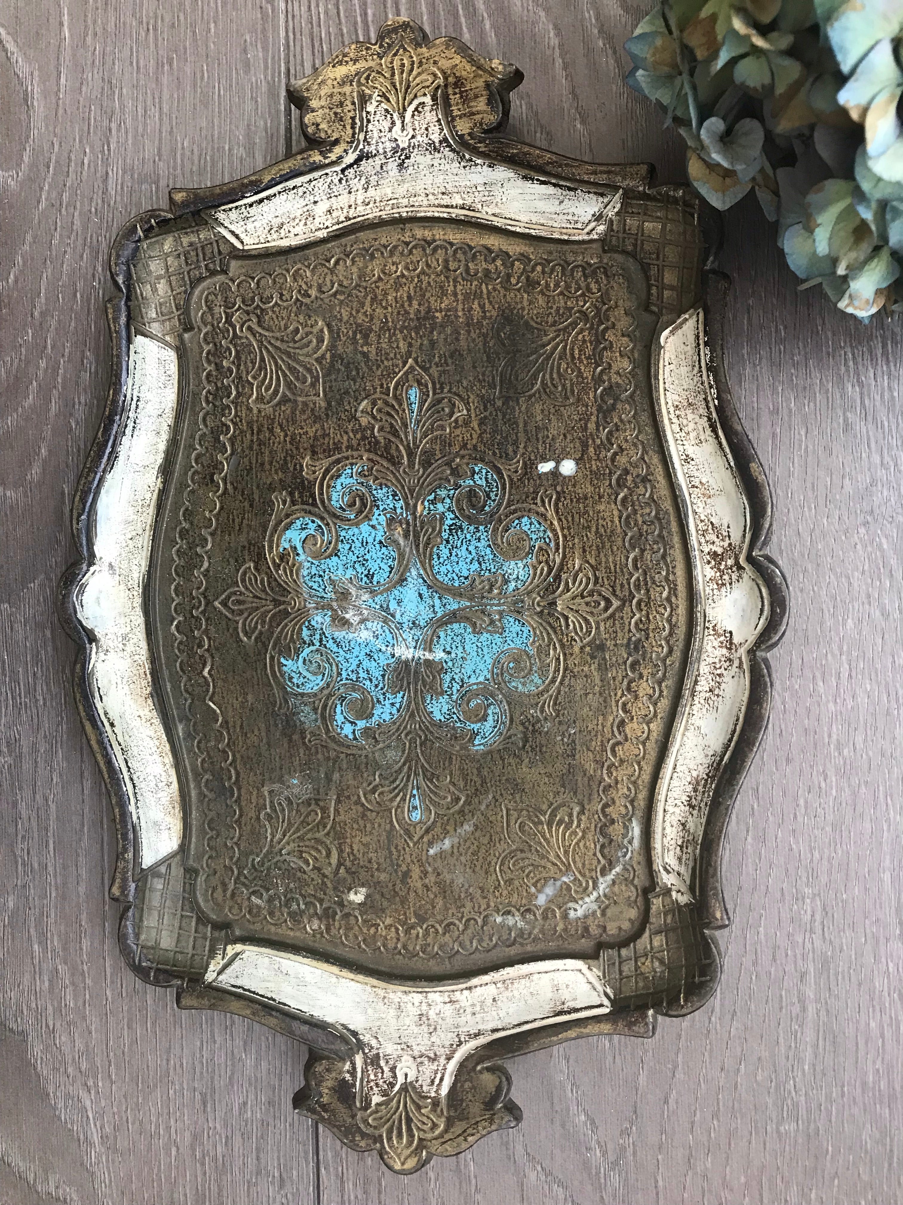Beautiful Gold and Blue Florentine Vintage Gilt Tray