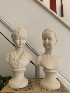 Pair of Bisque Porcelain Busts of a Parisien Boy & Girl