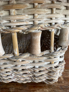 Large Vintage Basket with Wood Detail
