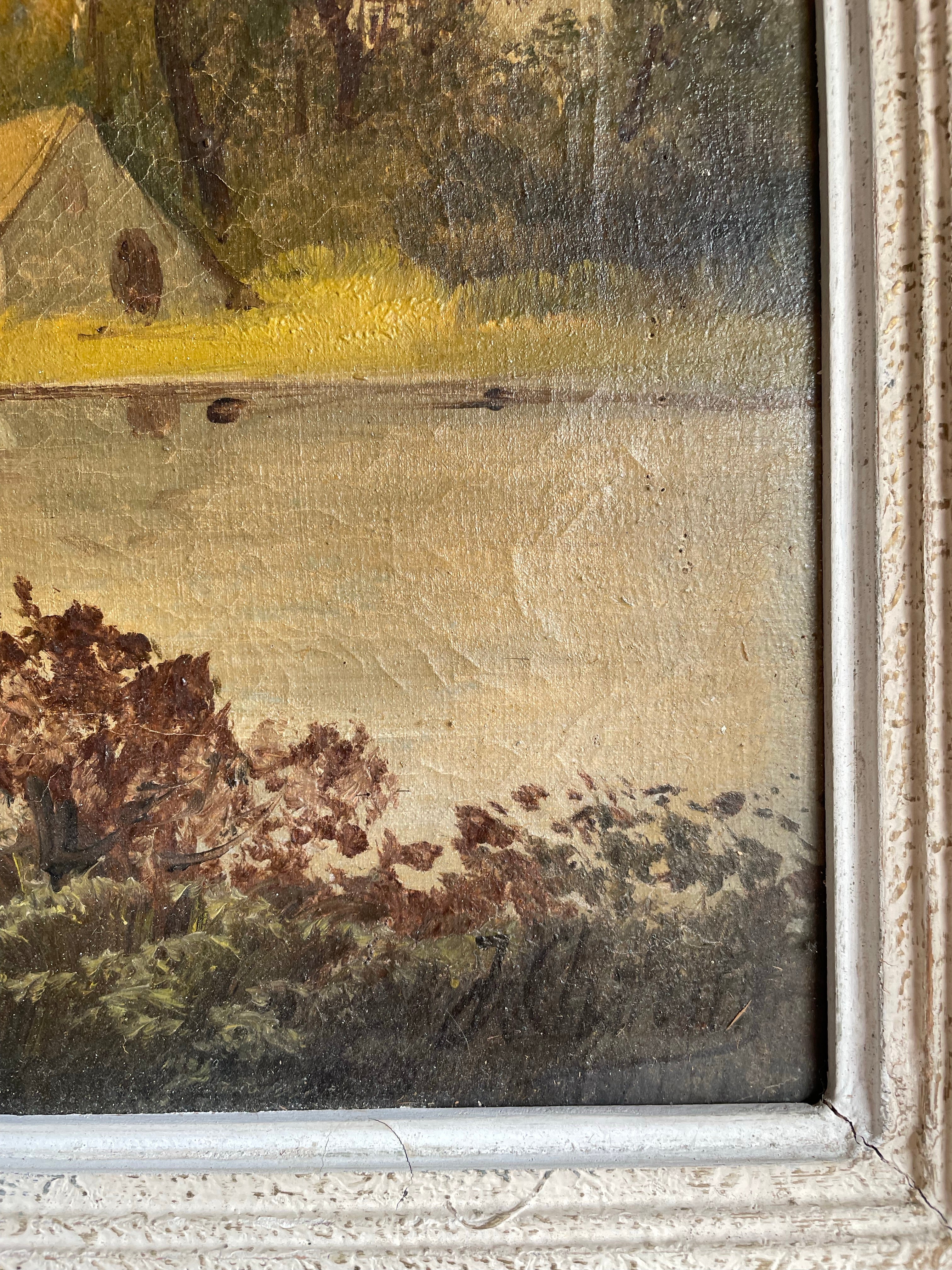 Large Antique French Landscape: Oil on Canvas