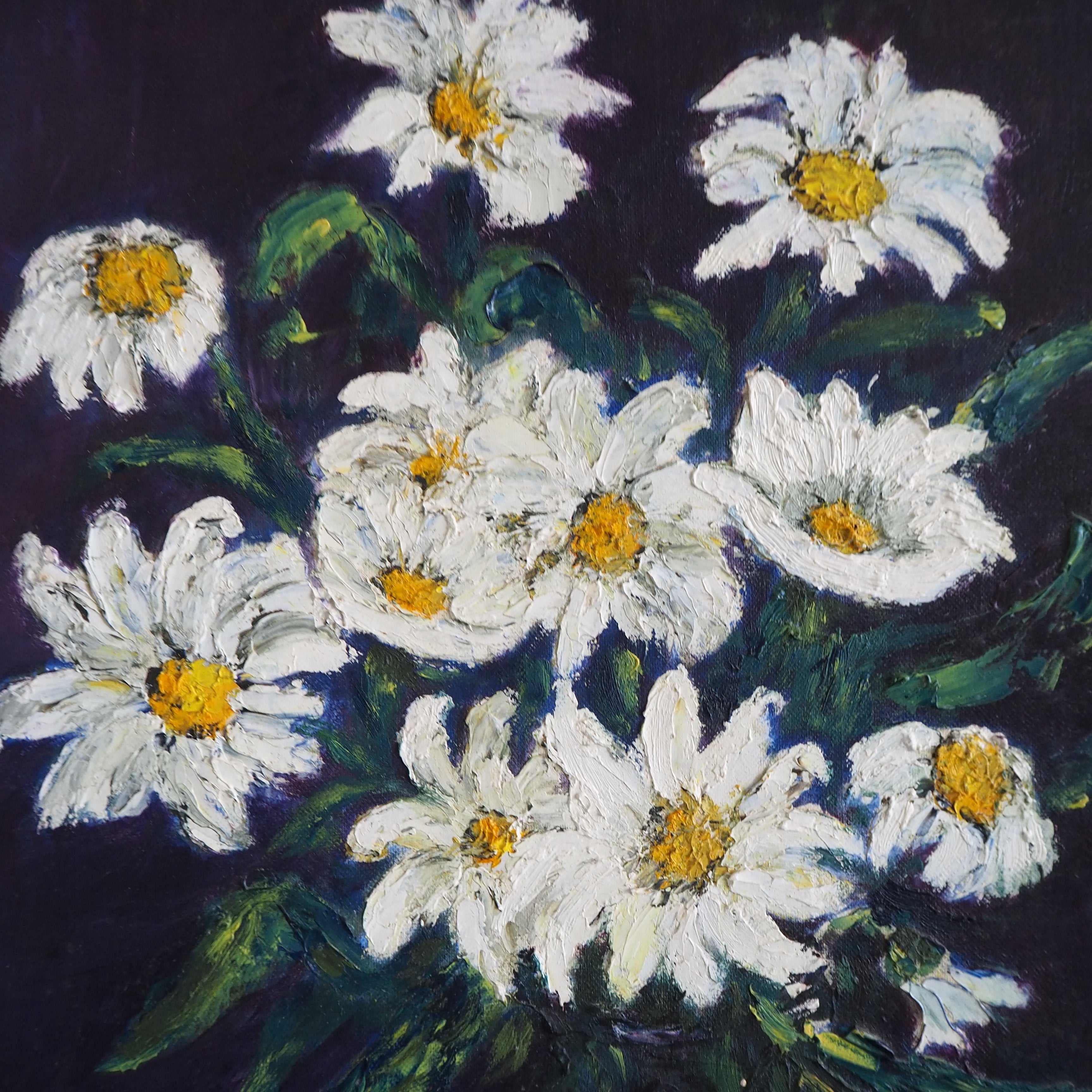 Daisies: Midcentury Oil on Board