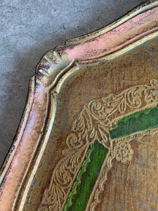 Florentine Wood Gilt Tray - Pink & Green