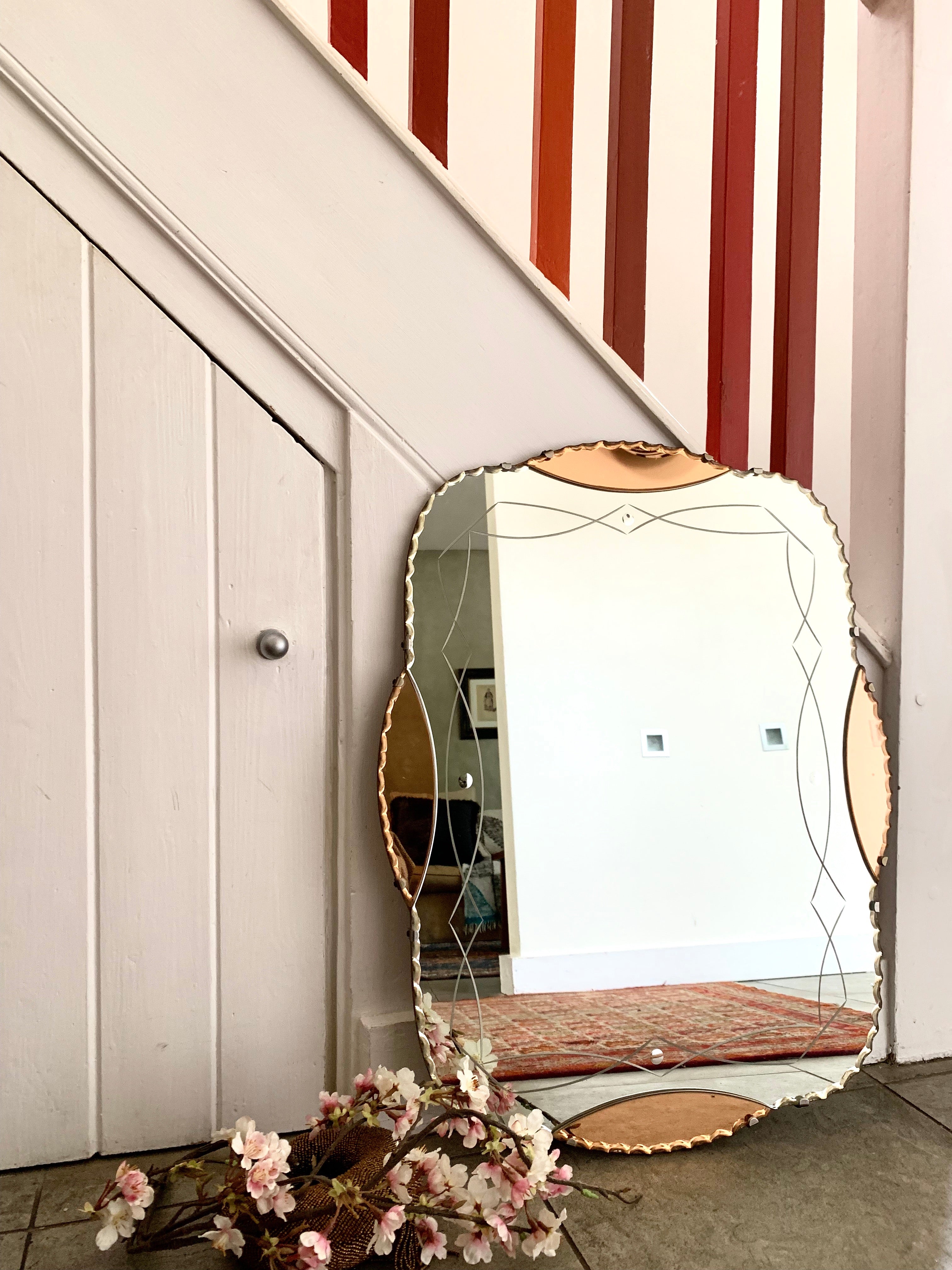 Beautiful Art Deco Mirror with peach glass