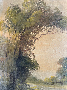 Large Antique French Landscape: Oil on Canvas