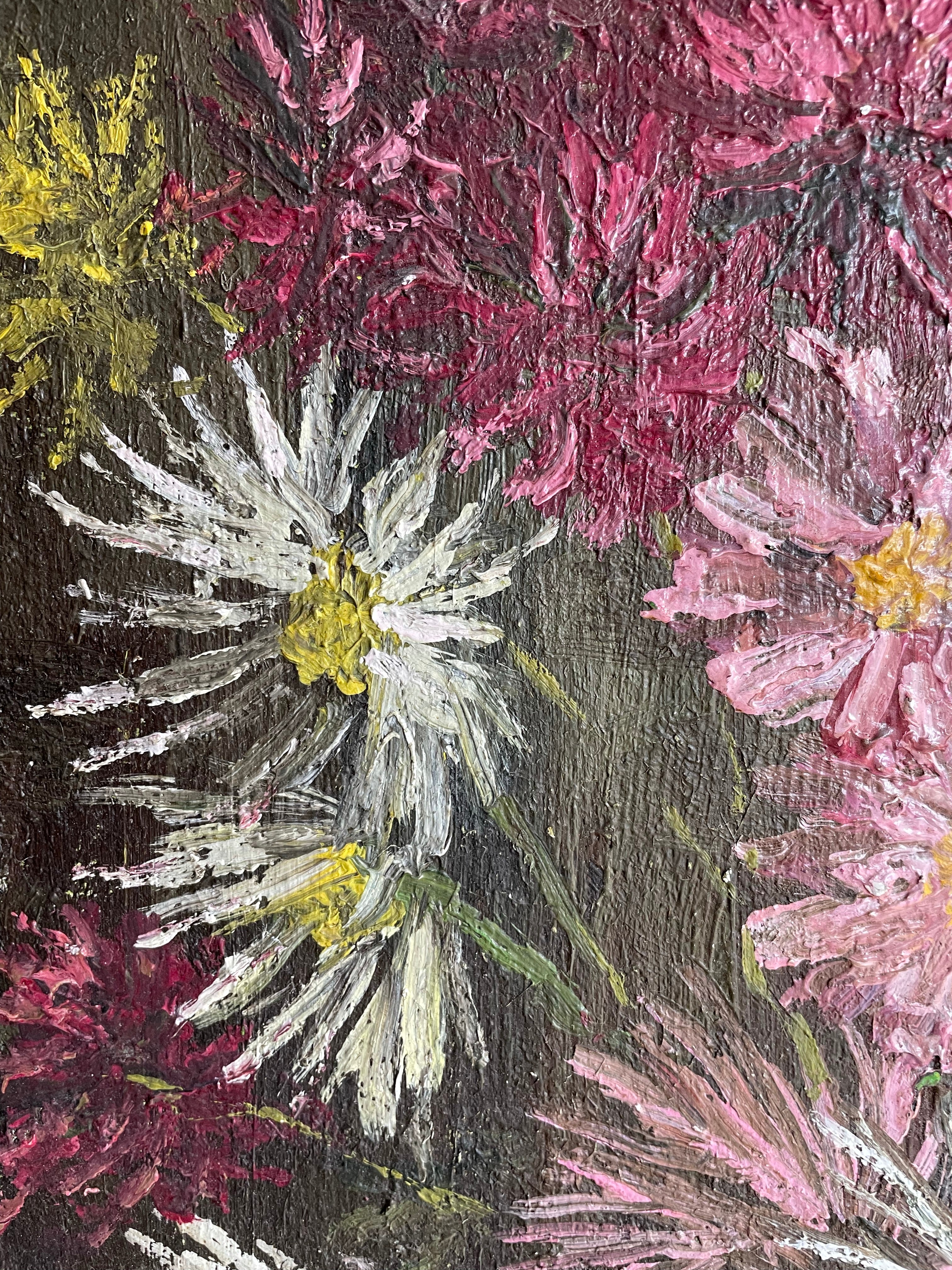 Vintage Floral Oil on Canvas in Pinks & Ochre